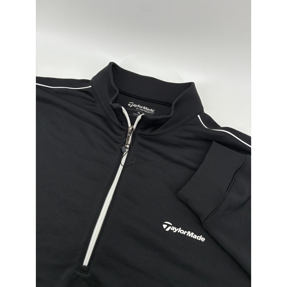 TaylorMade Ashworth Mens XL Black Quarter Zip Golf Pullover White Piping Z11120